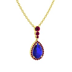 Nil Damlası Kolye - Lab safir ve rodolit garnet 925 ayar altın kaplama gümüş kolye (40 cm altın rolo zincir) #1gemxq9