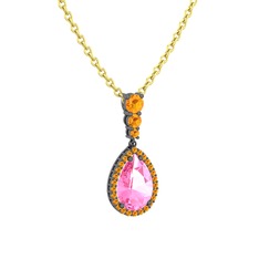 Nil Damlası Kolye - Pembe kuvars ve sitrin 925 ayar siyah rodyum kaplama gümüş kolye (40 cm gümüş rolo zincir) #1gjz2l0
