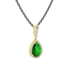 Nil Damlası Kolye - Yeşil kuvars ve swarovski 925 ayar altın kaplama gümüş kolye (40 cm gümüş rolo zincir) #1gm53vh