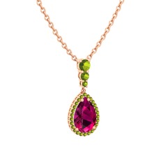 Nil Damlası Kolye - Rodolit garnet ve peridot 925 ayar rose altın kaplama gümüş kolye (40 cm rose altın rolo zincir) #1gn16g