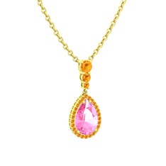 Nil Damlası Kolye - Pembe kuvars ve sitrin 14 ayar altın kolye (40 cm gümüş rolo zincir) #1gu6s2z