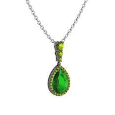 Yeşil kuvars ve peridot 925 ayar siyah rodyum kaplama gümüş kolye (40 cm gümüş rolo zincir)