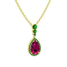 Rodolit garnet ve yeşil kuvars 8 ayar altın kolye (40 cm gümüş rolo zincir)