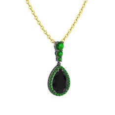 Nil Damlası Kolye - Siyah zirkon ve yeşil kuvars 925 ayar siyah rodyum kaplama gümüş kolye (40 cm gümüş rolo zincir) #1i3jurx