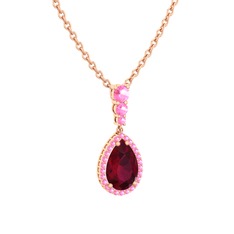 Nil Damlası Kolye - Kök yakut ve pembe kuvars 18 ayar rose altın kolye (40 cm gümüş rolo zincir) #1ic4x74