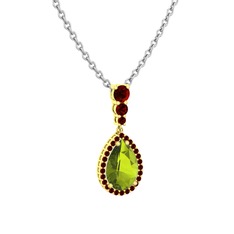 Nil Damlası Kolye - Peridot ve garnet 14 ayar altın kolye (40 cm beyaz altın rolo zincir) #1ikvwn1