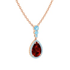 Garnet ve akuamarin 925 ayar rose altın kaplama gümüş kolye (40 cm rose altın rolo zincir)