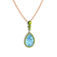 Nil Damlası Kolye - Akuamarin ve peridot 14 ayar beyaz altın kolye (40 cm rose altın rolo zincir) #1iv5a4d