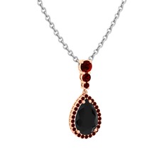 Nil Damlası Kolye - Siyah zirkon ve garnet 925 ayar rose altın kaplama gümüş kolye (40 cm gümüş rolo zincir) #1j5wc3m