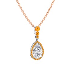 Nil Damlası Kolye - Swarovski ve sitrin 925 ayar gümüş kolye (40 cm rose altın rolo zincir) #1jbib5d