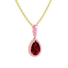 Garnet ve pembe kuvars 925 ayar rose altın kaplama gümüş kolye (40 cm altın rolo zincir)