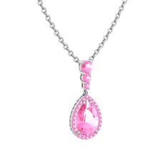 Nil Damlası Kolye - Pembe kuvars 18 ayar beyaz altın kolye (40 cm beyaz altın rolo zincir) #1k0rufh