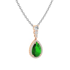 Nil Damlası Kolye - Yeşil kuvars ve swarovski 8 ayar rose altın kolye (40 cm beyaz altın rolo zincir) #1kb8n5w