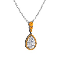 Nil Damlası Kolye - Swarovski ve sitrin 925 ayar siyah rodyum kaplama gümüş kolye (40 cm gümüş rolo zincir) #1kbck09