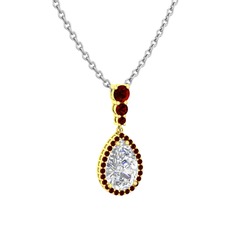 Beyaz zirkon ve garnet 8 ayar altın kolye (40 cm gümüş rolo zincir)