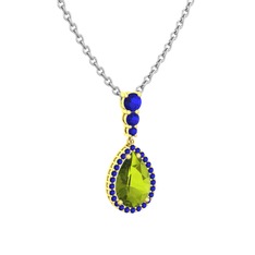 Nil Damlası Kolye - Peridot ve lab safir 14 ayar altın kolye (40 cm beyaz altın rolo zincir) #1lacxoc