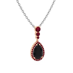 Siyah zirkon ve kök yakut 14 ayar rose altın kolye (40 cm beyaz altın rolo zincir)