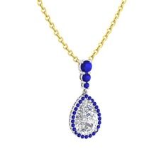 Swarovski ve lab safir 925 ayar gümüş kolye (40 cm altın rolo zincir)