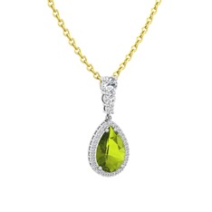 Nil Damlası Kolye - Peridot ve beyaz zirkon 925 ayar gümüş kolye (40 cm gümüş rolo zincir) #1lx0qxm