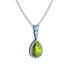 Nil Damlası Kolye - Peridot ve akuamarin 925 ayar siyah rodyum kaplama gümüş kolye (40 cm beyaz altın rolo zincir) #1m0e35v