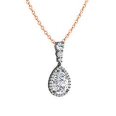 Swarovski 925 ayar siyah rodyum kaplama gümüş kolye (40 cm rose altın rolo zincir)
