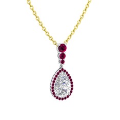 Nil Damlası Kolye - Beyaz zirkon ve rodolit garnet 8 ayar beyaz altın kolye (40 cm altın rolo zincir) #1mazlhn