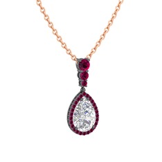 Nil Damlası Kolye - Beyaz zirkon ve rodolit garnet 925 ayar siyah rodyum kaplama gümüş kolye (40 cm rose altın rolo zincir) #1mpmhq0