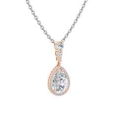Swarovski ve beyaz zirkon 8 ayar rose altın kolye (40 cm beyaz altın rolo zincir)