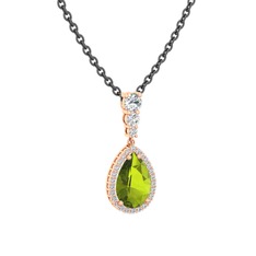 Nil Damlası Kolye - Peridot ve beyaz zirkon 18 ayar rose altın kolye (40 cm gümüş rolo zincir) #1nfa8zu
