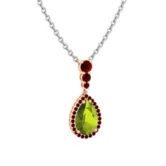 Nil Damlası Kolye - Peridot ve garnet 8 ayar rose altın kolye (40 cm beyaz altın rolo zincir) #1njeiel