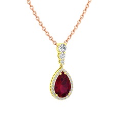 Nil Damlası Kolye - Kök yakut ve swarovski 18 ayar altın kolye (40 cm rose altın rolo zincir) #1ntjogr