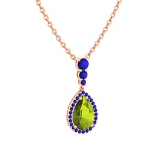 Nil Damlası Kolye - Peridot ve lab safir 14 ayar rose altın kolye (40 cm gümüş rolo zincir) #1nu1if8