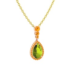 Peridot ve sitrin 14 ayar rose altın kolye (40 cm altın rolo zincir)