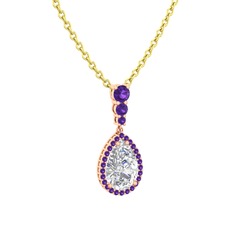 Nil Damlası Kolye - Swarovski ve ametist 18 ayar rose altın kolye (40 cm altın rolo zincir) #1ny6dqd