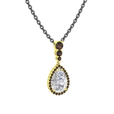 Swarovski ve dumanlı kuvars 8 ayar altın kolye (40 cm gümüş rolo zincir)