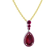 Nil Damlası Kolye - Kök yakut ve rodolit garnet 8 ayar beyaz altın kolye (40 cm altın rolo zincir) #1ocfdl4