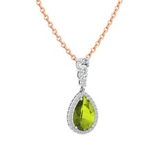 Nil Damlası Kolye - Peridot ve swarovski 925 ayar gümüş kolye (40 cm rose altın rolo zincir) #1oguqxb