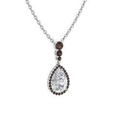 Nil Damlası Kolye - Swarovski ve dumanlı kuvars 8 ayar beyaz altın kolye (40 cm beyaz altın rolo zincir) #1op25fa