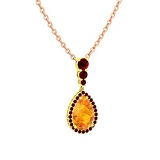 Sitrin ve garnet 8 ayar altın kolye (40 cm rose altın rolo zincir)