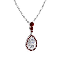 Nil Damlası Kolye - Swarovski ve garnet 925 ayar gümüş kolye (40 cm beyaz altın rolo zincir) #1p1kroc