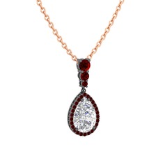 Beyaz zirkon ve garnet 925 ayar siyah rodyum kaplama gümüş kolye (40 cm gümüş rolo zincir)