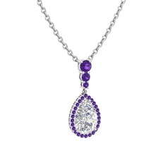 Nil Damlası Kolye - Swarovski ve ametist 925 ayar gümüş kolye (40 cm beyaz altın rolo zincir) #1pijtoh