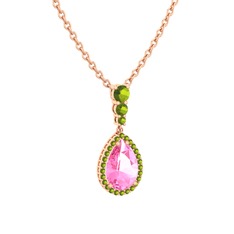 Pembe kuvars ve peridot 925 ayar rose altın kaplama gümüş kolye (40 cm rose altın rolo zincir)