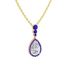 Beyaz zirkon ve lab safir 8 ayar rose altın kolye (40 cm altın rolo zincir)