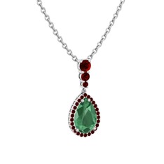 Kök zümrüt ve garnet 8 ayar beyaz altın kolye (40 cm beyaz altın rolo zincir)