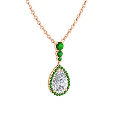 Nil Damlası Kolye - Swarovski ve yeşil kuvars 14 ayar rose altın kolye (40 cm rose altın rolo zincir) #1q41176