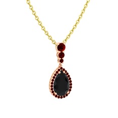 Nil Damlası Kolye - Siyah zirkon ve garnet 14 ayar rose altın kolye (40 cm altın rolo zincir) #1qm10gb