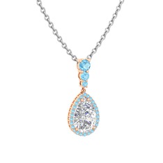 Nil Damlası Kolye - Swarovski ve akuamarin 8 ayar rose altın kolye (40 cm beyaz altın rolo zincir) #1qrjg1y