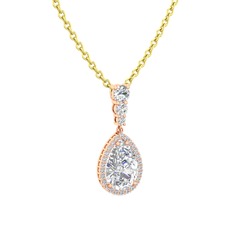 Nil Damlası Kolye - Swarovski ve beyaz zirkon 18 ayar rose altın kolye (40 cm altın rolo zincir) #1qvkh61