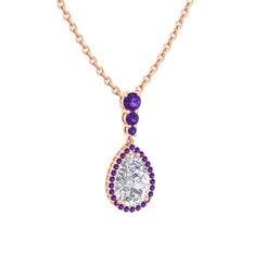 Swarovski ve ametist 925 ayar rose altın kaplama gümüş kolye (40 cm rose altın rolo zincir)